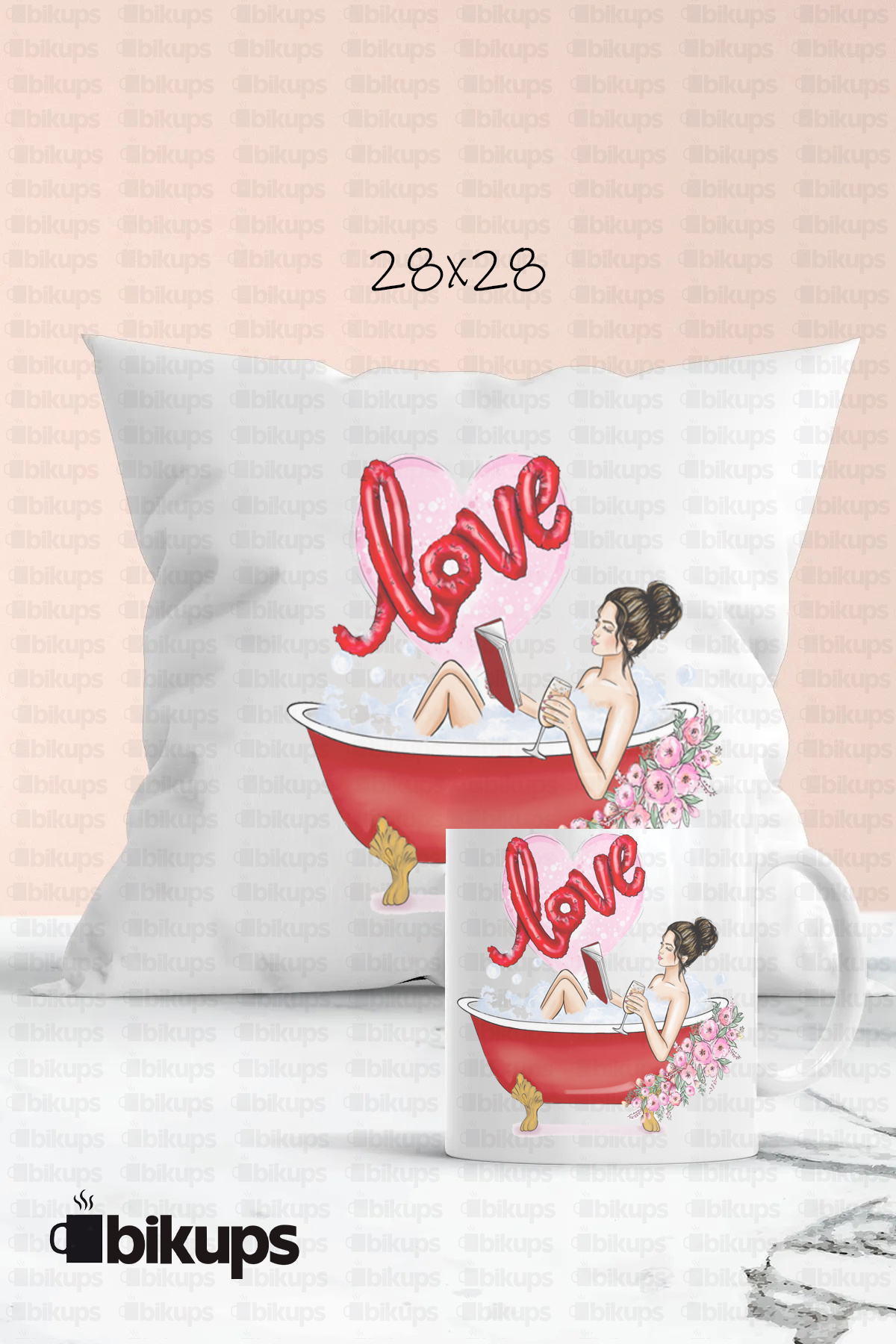 Love Baskılı Hediyelik Yastık Ve Kupa Seti