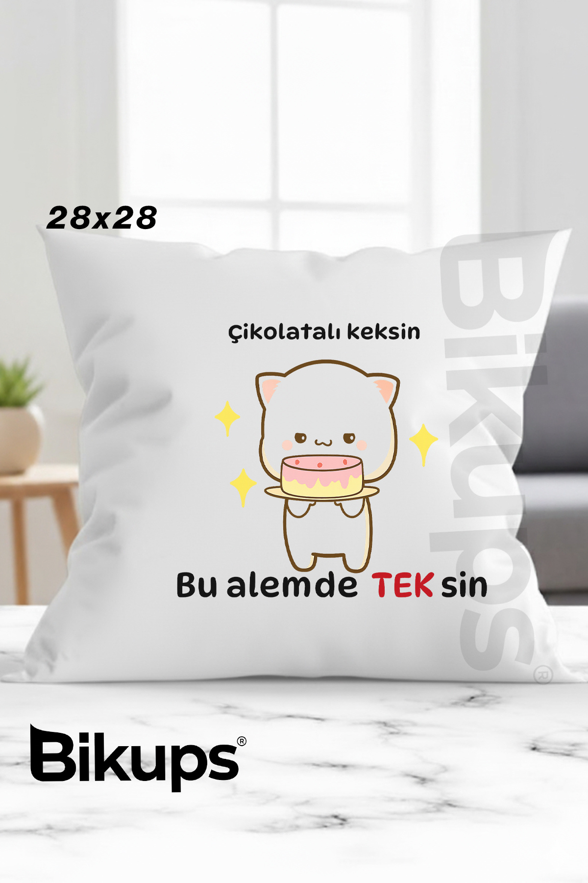 cikolatali keksin bu alemde teksin baskılı yastik 28x28