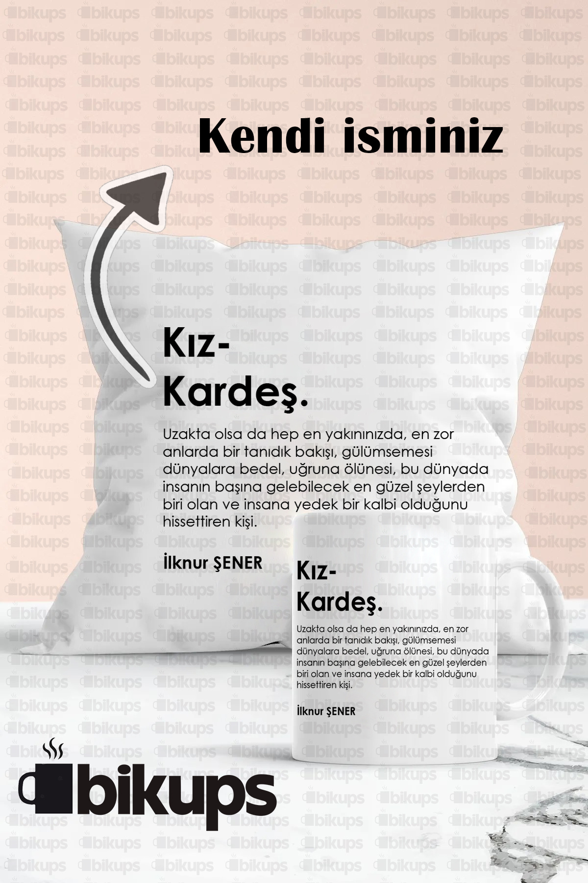 Kız Kardeşlere Özel İsim Baskılı Hediyelik Yastık Ve Kupa Seti