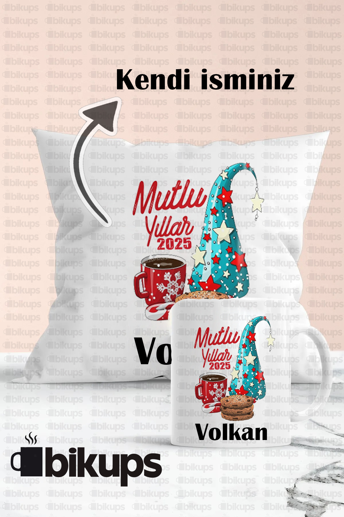 Yılbaşına Özel İsimli Kupa ve Yastık Seti