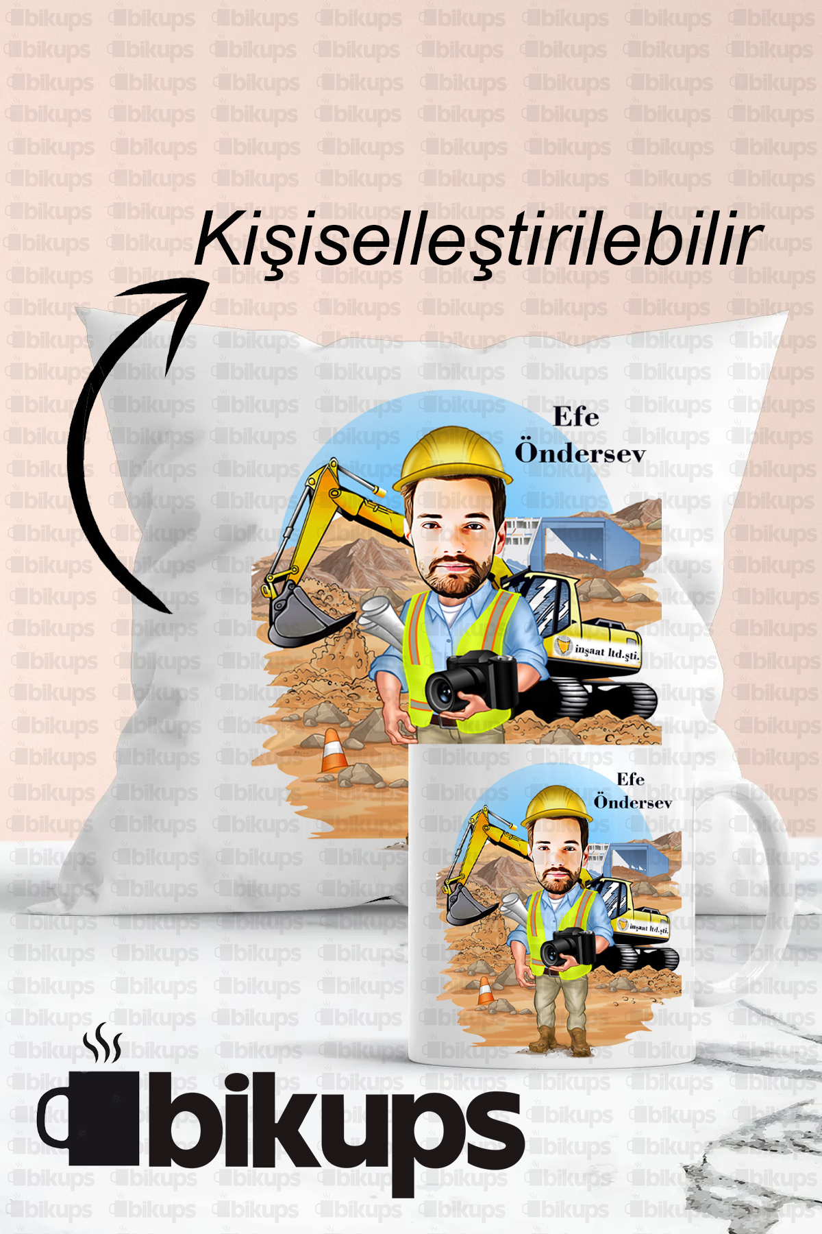 İnşaat Mühendislerine Özel Baskılı Karikatür Kupa Bardak ve Yastık Seti