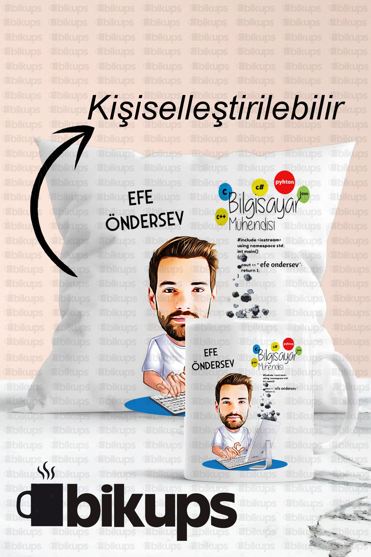 Yazılımcılara Özel Baskılı  Karikatür Kupa Bardak ve Yastık Seti