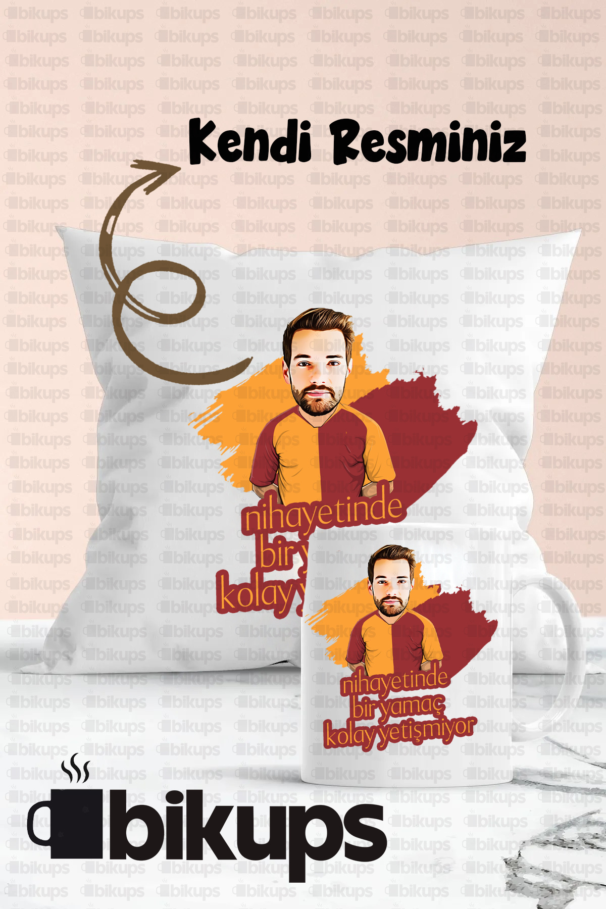 Nihayetinde isim Kolay yetişmiyor karikatür Baskılı Kupa Bardak ve Yastık Seti