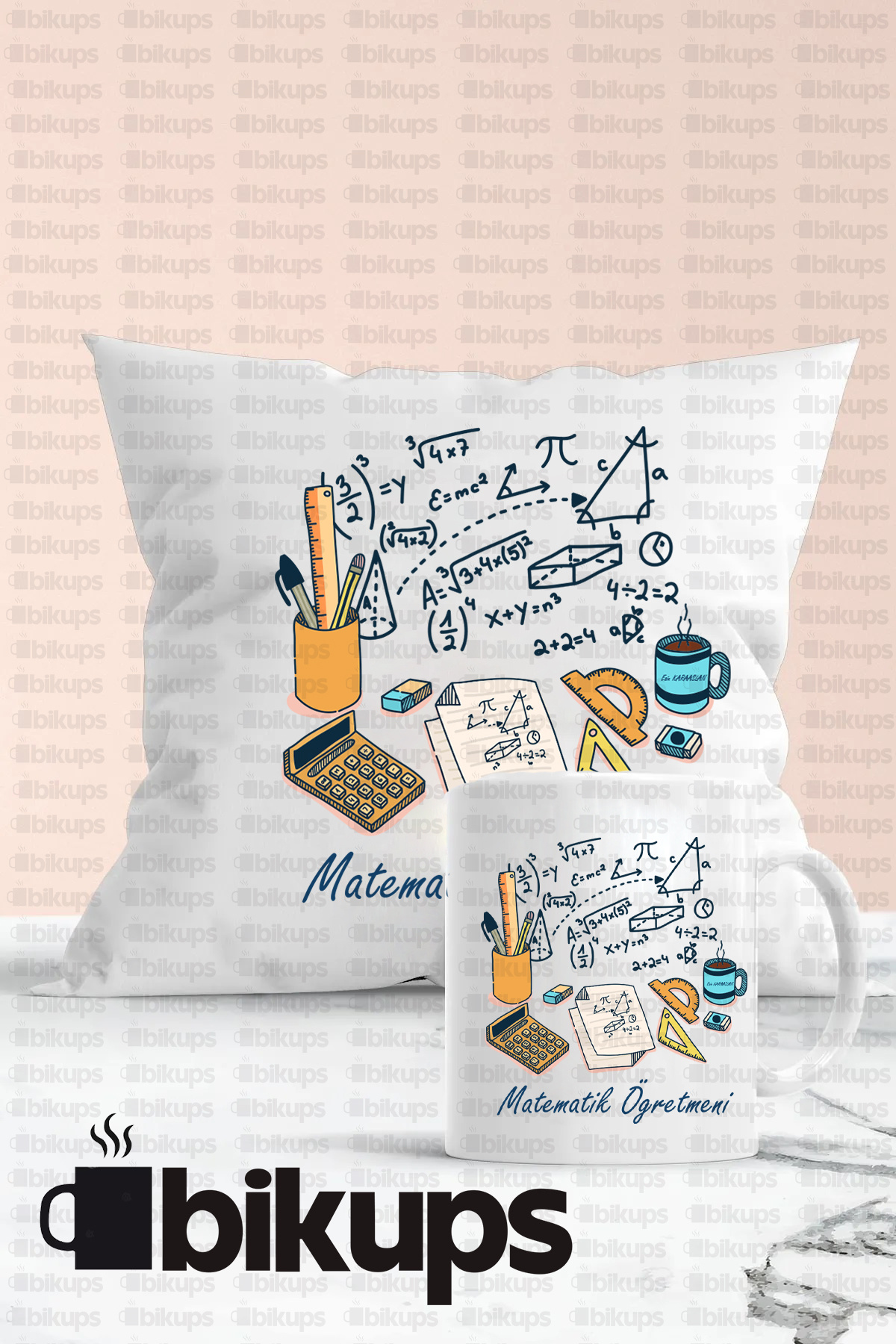 Matematik Öğretmenlerine Özel Baskılı Kupa Bardak ve Yastık Seti