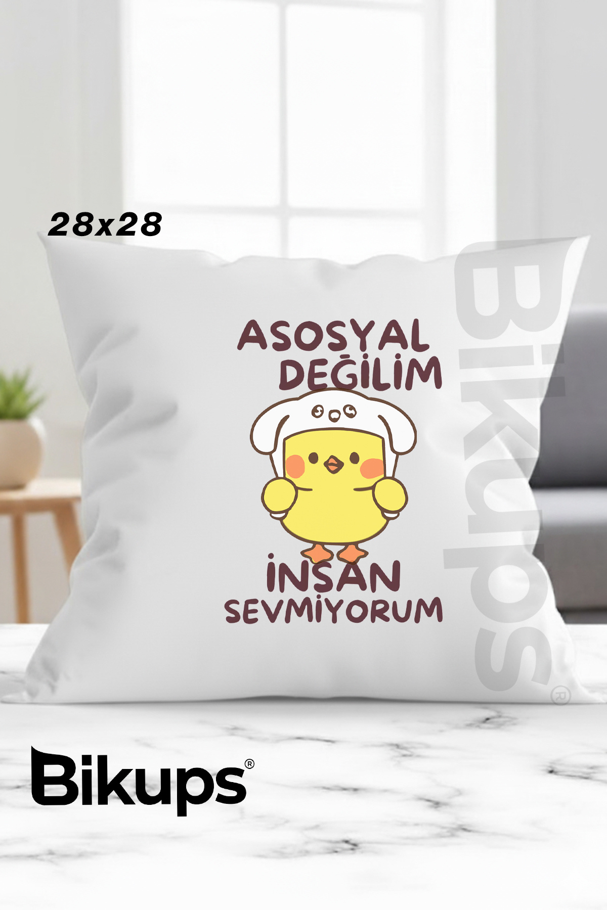 asosyal değilim insan sevmiyorum baskılı yastık 28x28