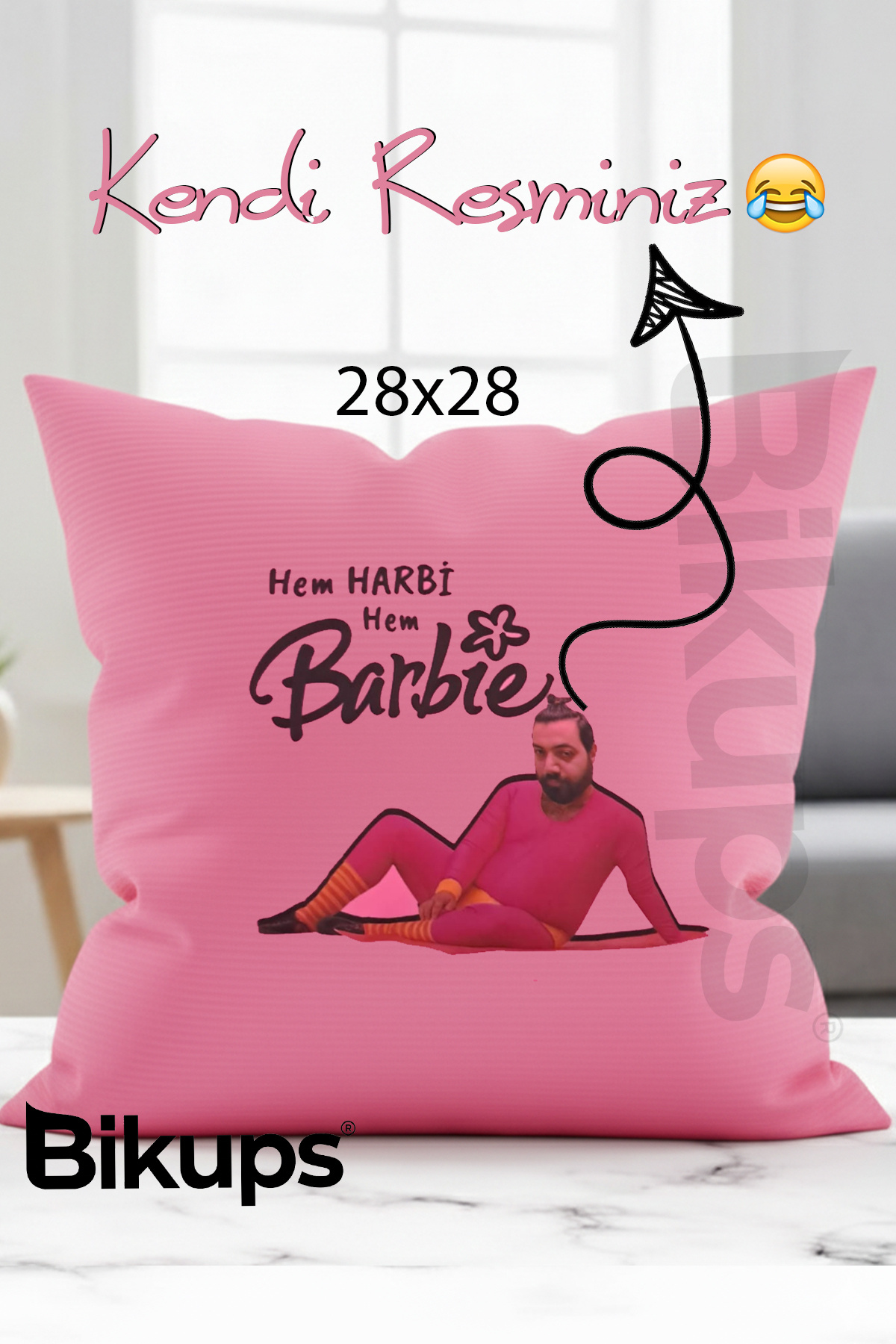 Recep İvedik baskılı komik yastık 28x28 ( kendi resminiz ) pembe yastık