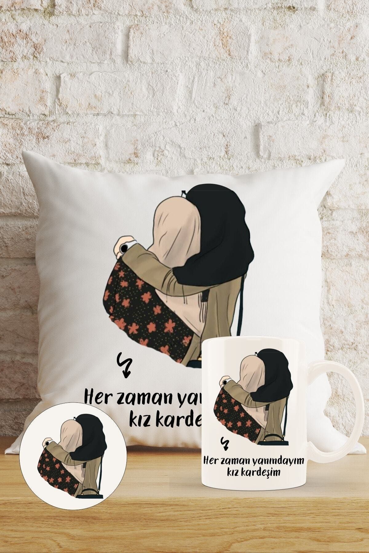 Kız Kardeşim 2 Arkadaşa Özel Hediyelik Yastık Ve Kupa Seti