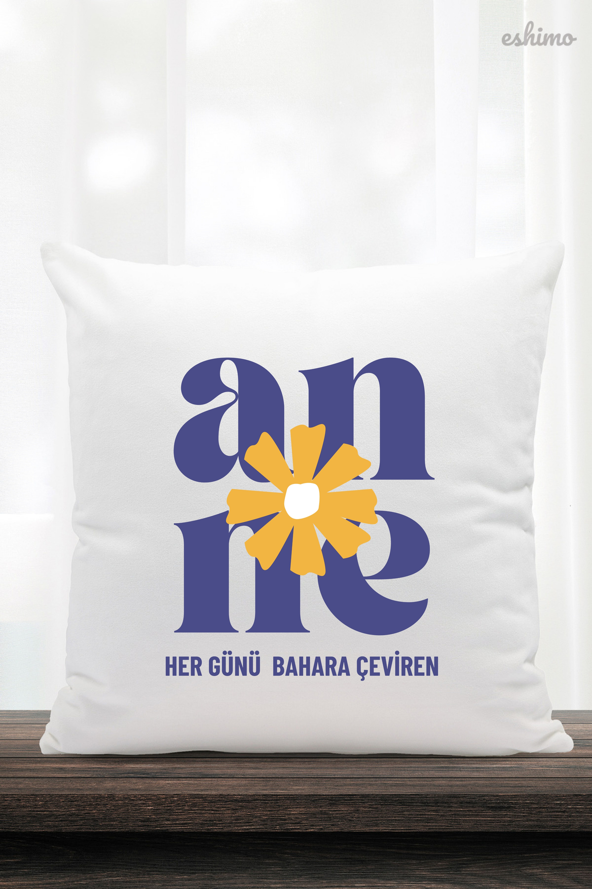 Anneler Günü Için Anne Yazılı Çiçek Figürlü Renkli Baskılı Yastık
