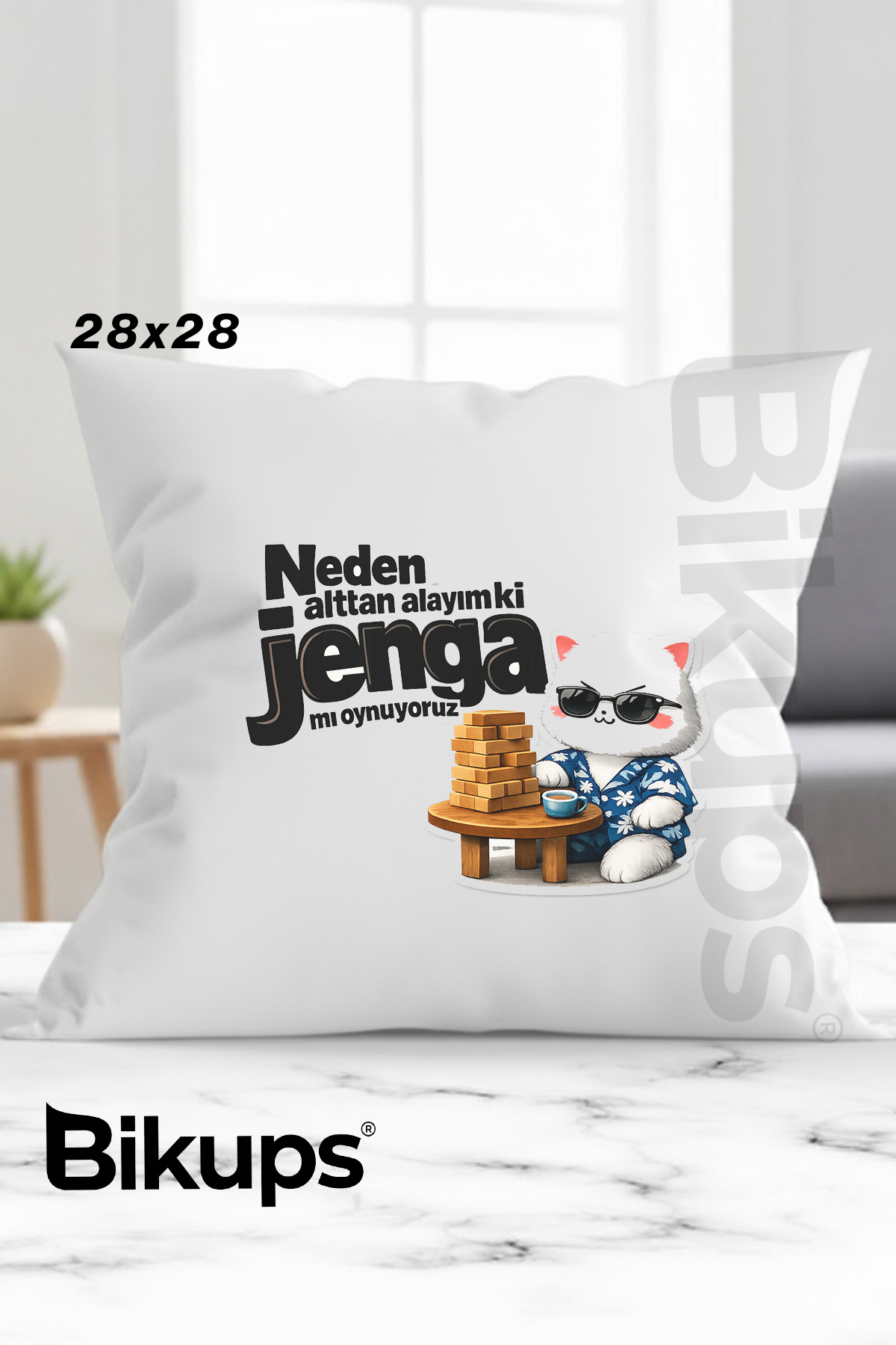 Neden Alttan alayım Jengamı Oynuyoruz Baskılı Motto Yastık 28x28