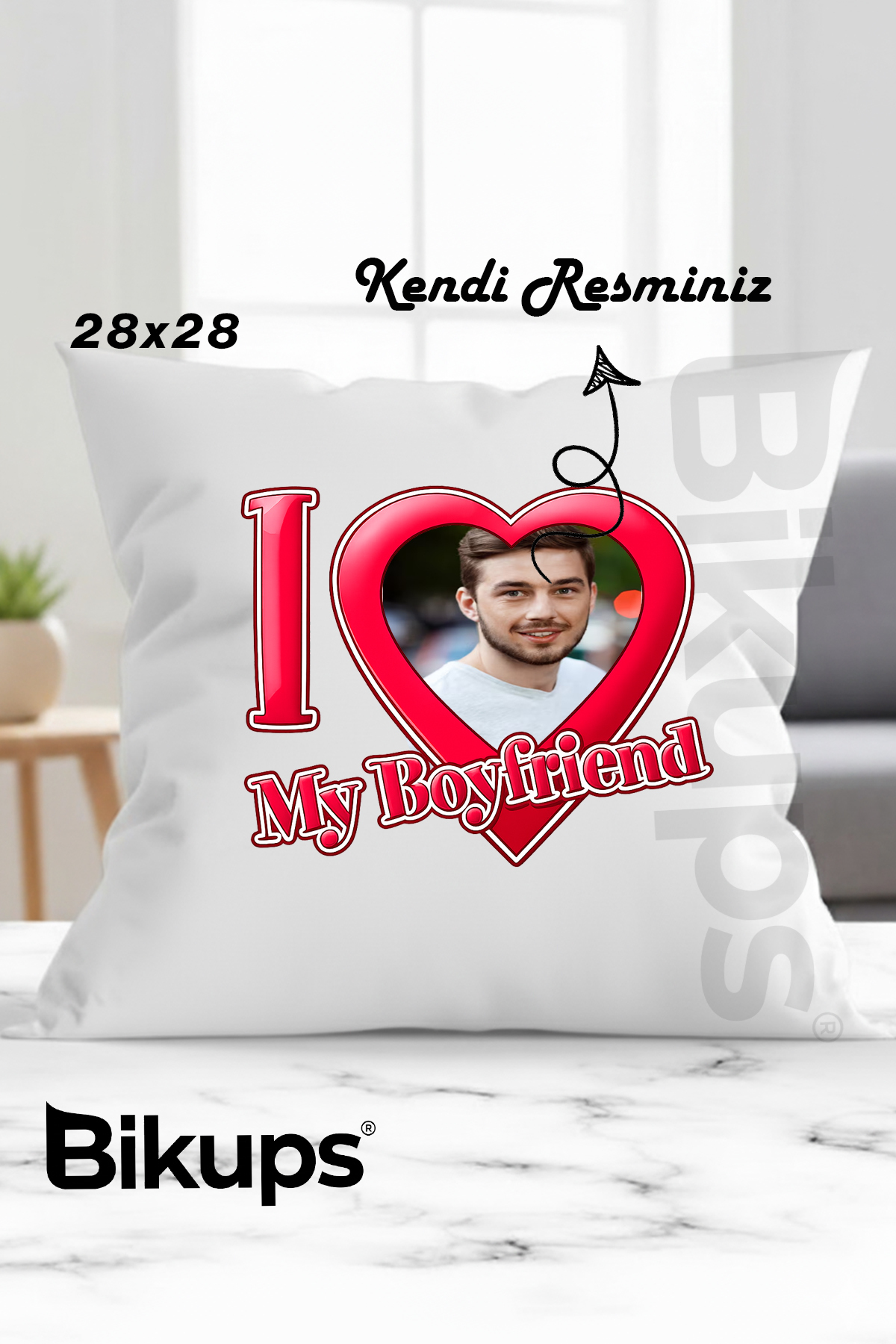 I Love My Boyfriend Fotoğraflı Erkek Arkadaşa Özel Hediyelik Yastık 28x28