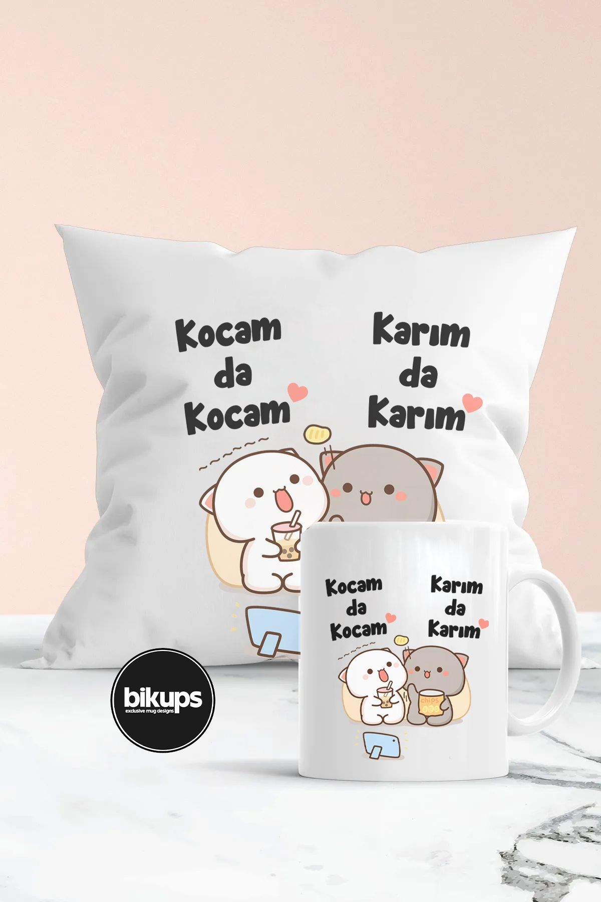 Çiftlere Özel Kupa Ve Yastık Seti Tasarım2