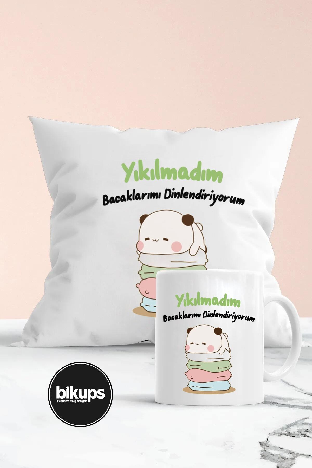 Yıkılmadım bacaklarımı dinlendiriyorum baskılı Baskılı Kupa ve Yastık Seti