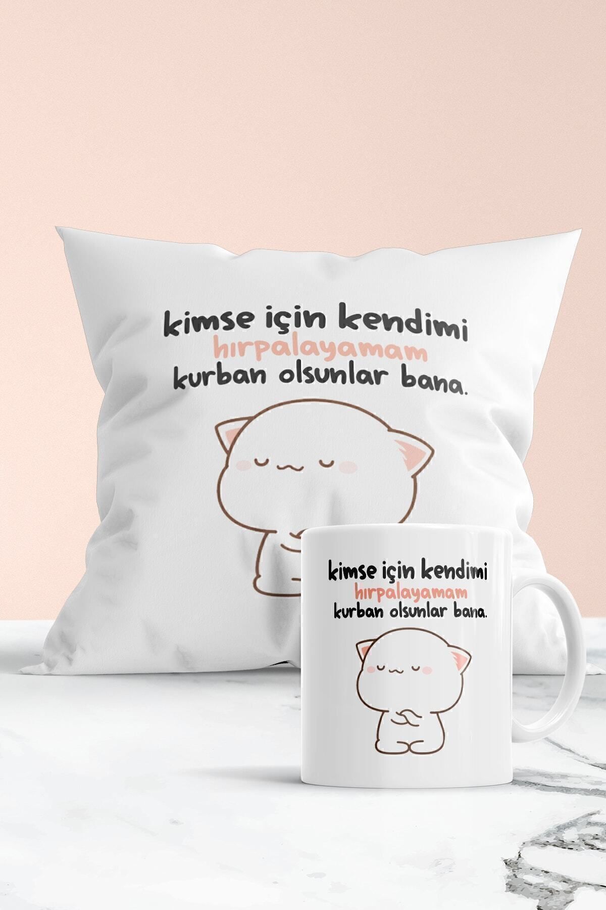 Kimse Için Kendimi Hırpalayamam Baskılı Hediyelik Yastık Ve Kupa Seti