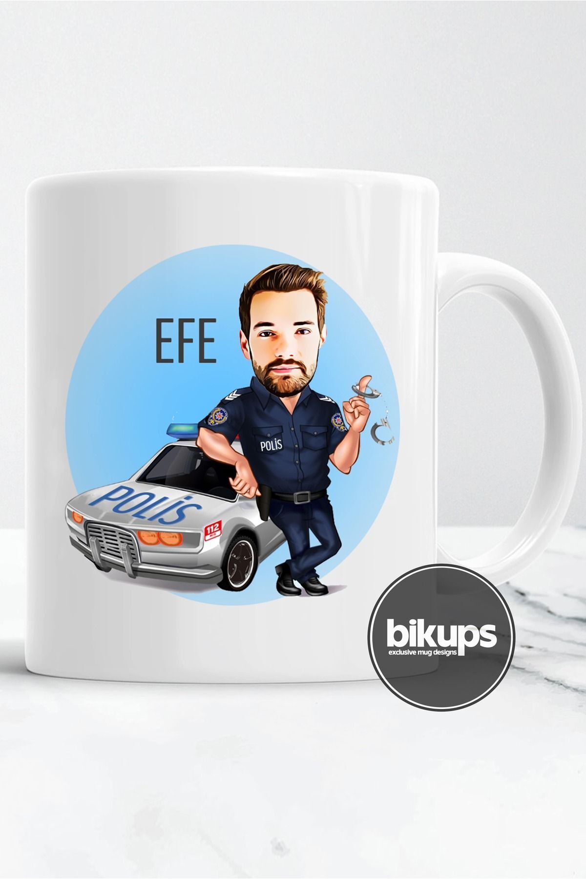 polislere özel karikatür kupa bardak bikups