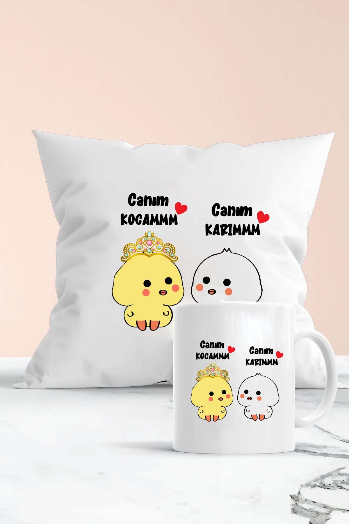Canım Kocamm Canım Karım Baskılı Hediyelik Yastık Ve Kupa Seti