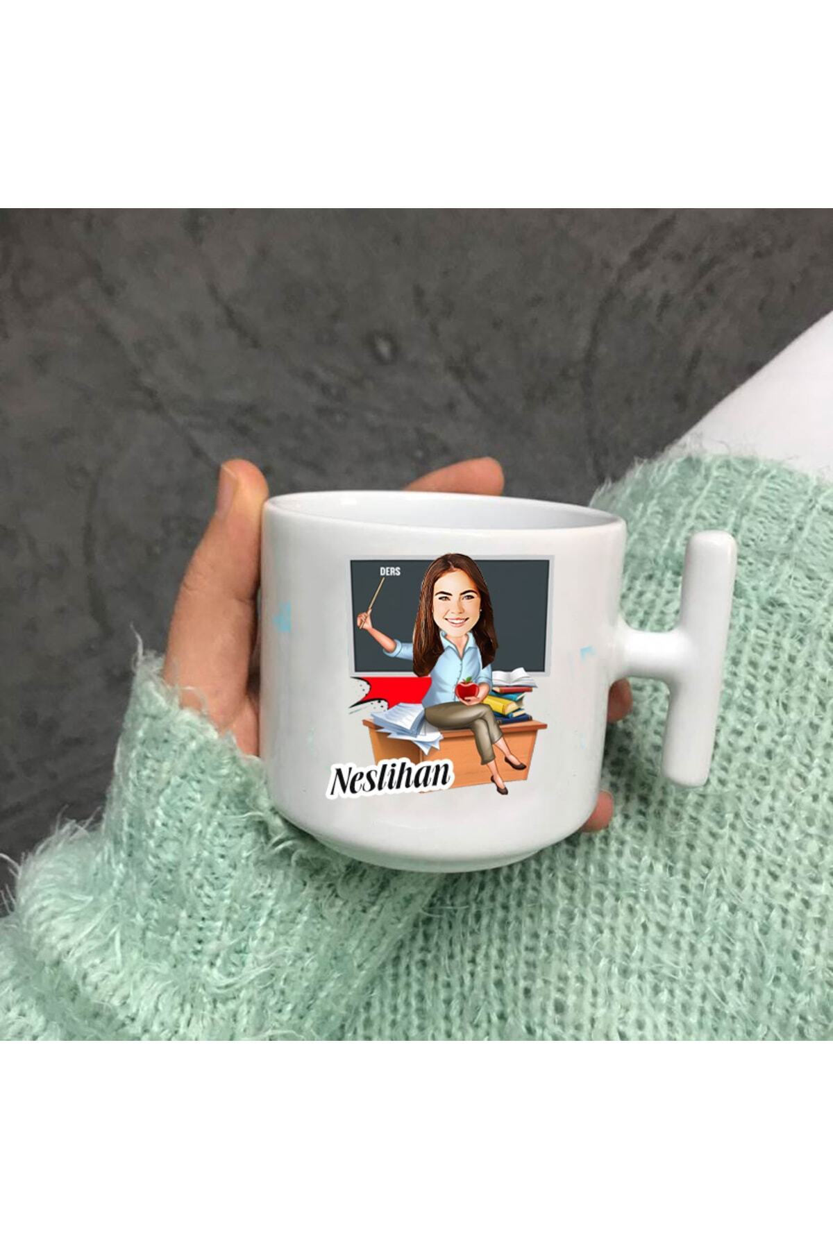 Kadın Öğretmenlere Özel Karikatür Nescafe Fincanı T Kulp