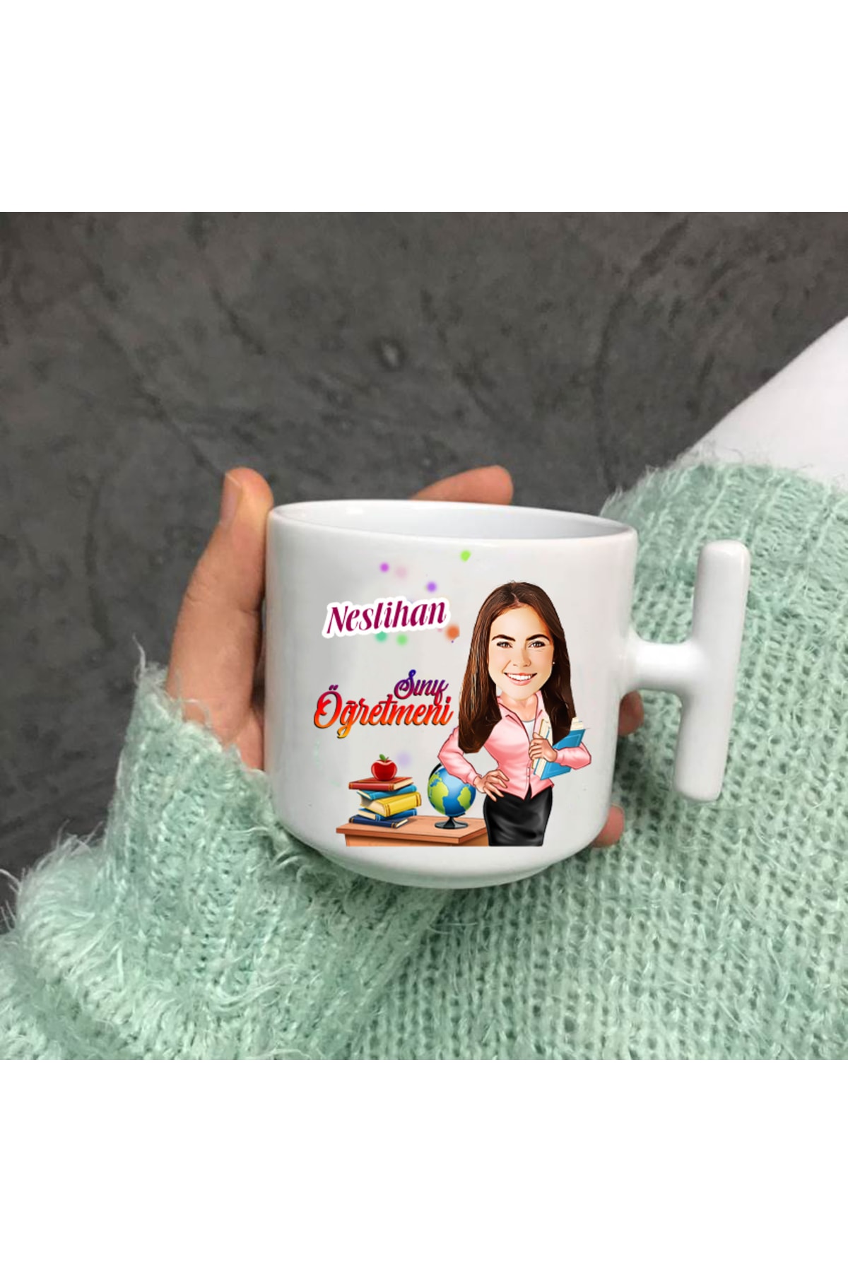 Sınıf Öğretmenlerine Özel Karikatür Nescafe Fincanı T Kulp