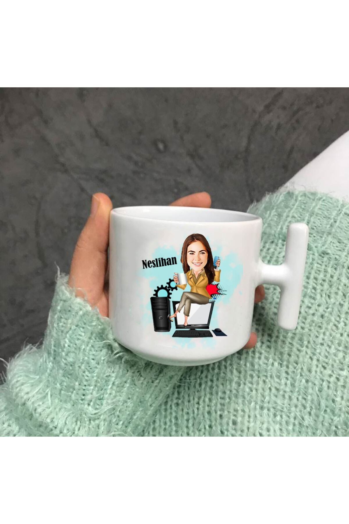 Bilgisayar Öğretmenlerine Özel Karikatür Nescafe Fincanı T Kulp
